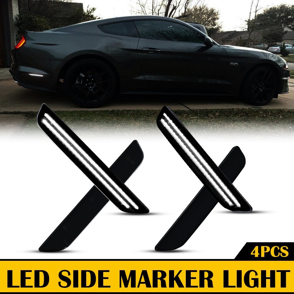 Side Marker Lights Smoked Lens For Ford Mustang 2010-2014 Front & Rear LED/Clear