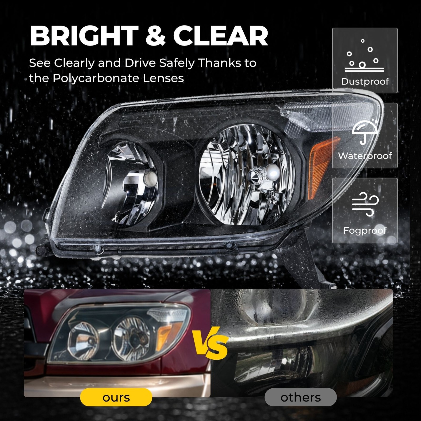Headlight Assembly Halogen Head Lamps for 2003-2005 Toyota 4Runner L+R Black New