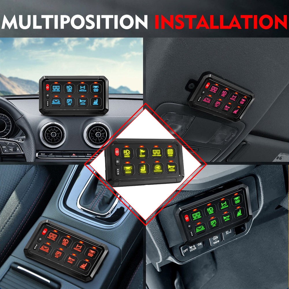 AR-800 Multifunction 8 Gang RGB Switch Panel bluetooth APP Controller For SUV
