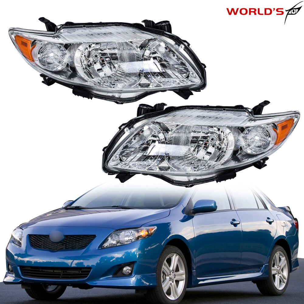 For 2009-2010 Toyota Corolla Halogen Chrome Housing Headlights Passenger+Driver