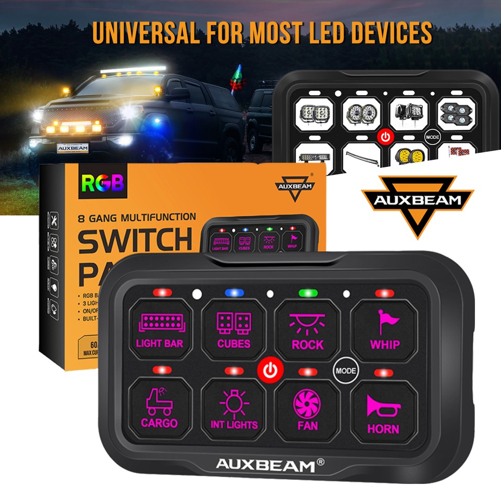 AUXBEAM AR-800 Multifunction 8 Gang RGB Switch Panel bluetooth App For BMW Chevy