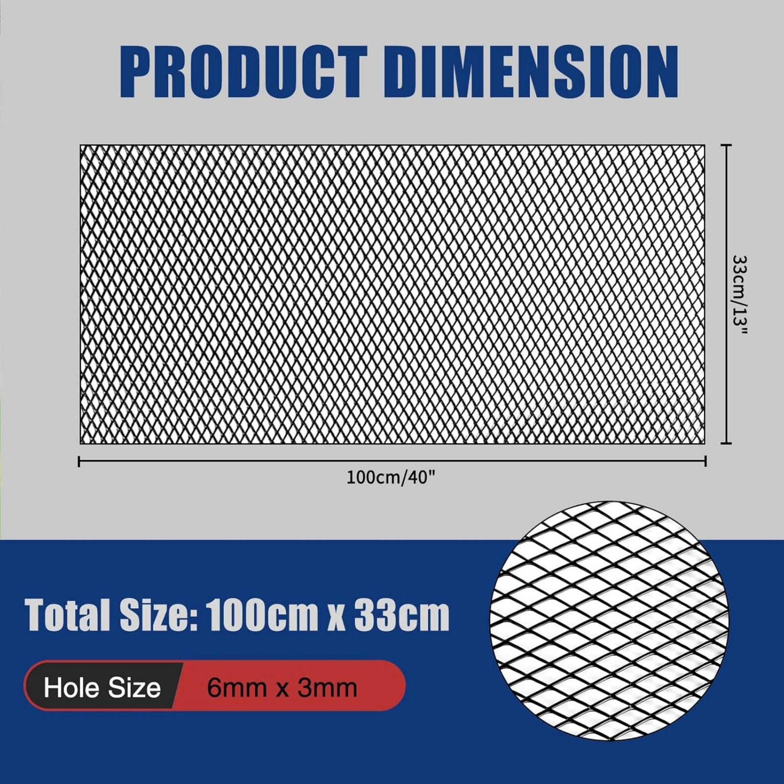 40*13″ Car Grille Mesh Net Sheet Aluminum Rhombic Auto Mesh Grill 0.11″X0.23″
