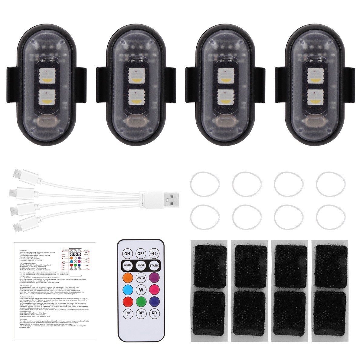 RGB Led Car Ambient Lights Rechargeable Wireless Car Light With Remote Control