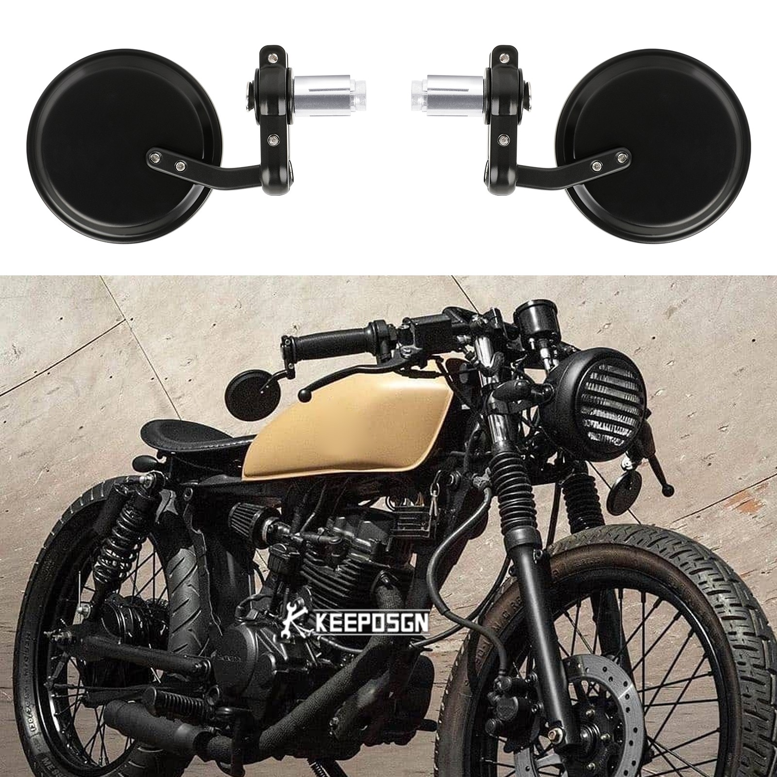 7/8″ 22mm Handle Bar End Mirrors Rearview Black For Honda CG125 CB125 Cafe Racer