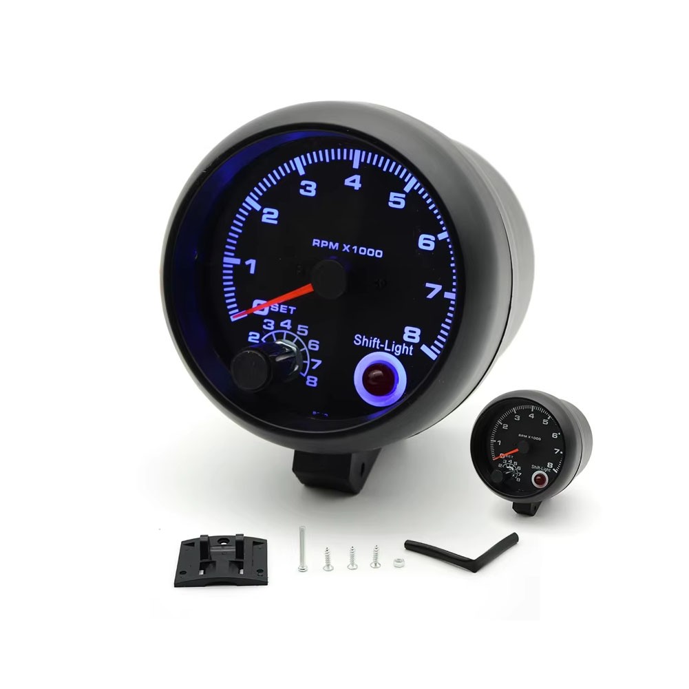 12V 3.75 inch Car Auto Tachometer with Shift Light 8000 RPM Gauge Meter Blue LED