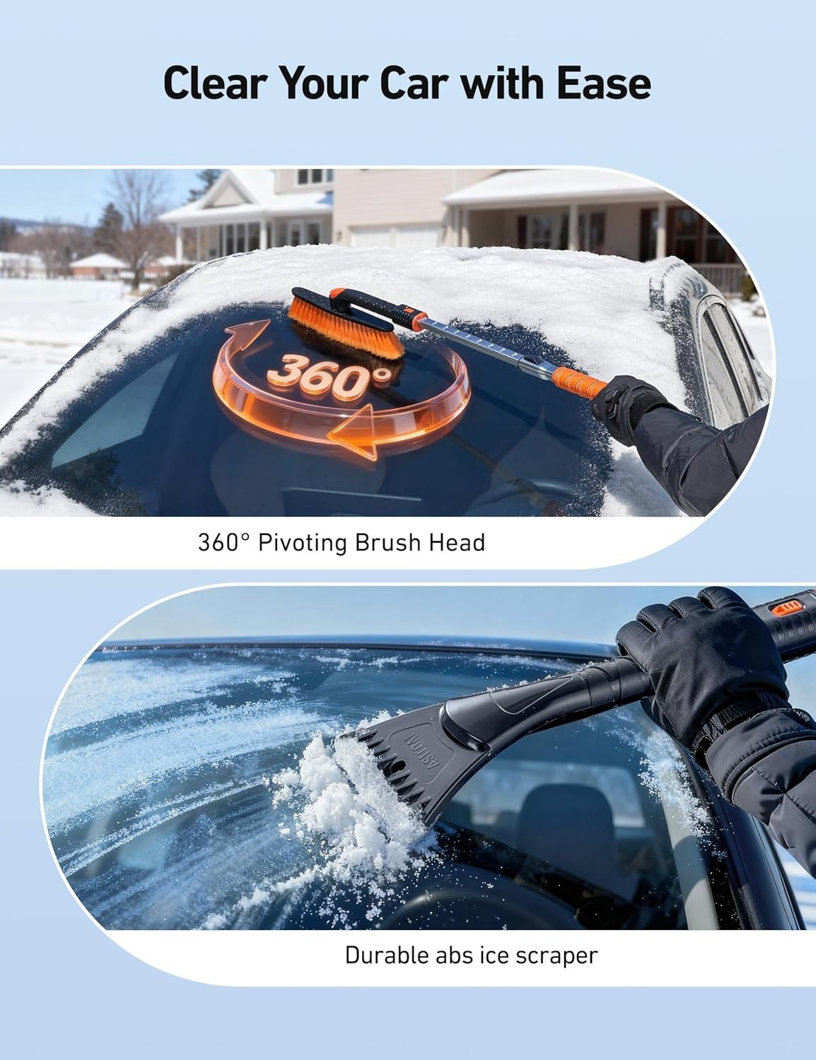 Multi-Position 47.2” Ice Scraper & Snow Brush with Foam Grip for Winter Cars
