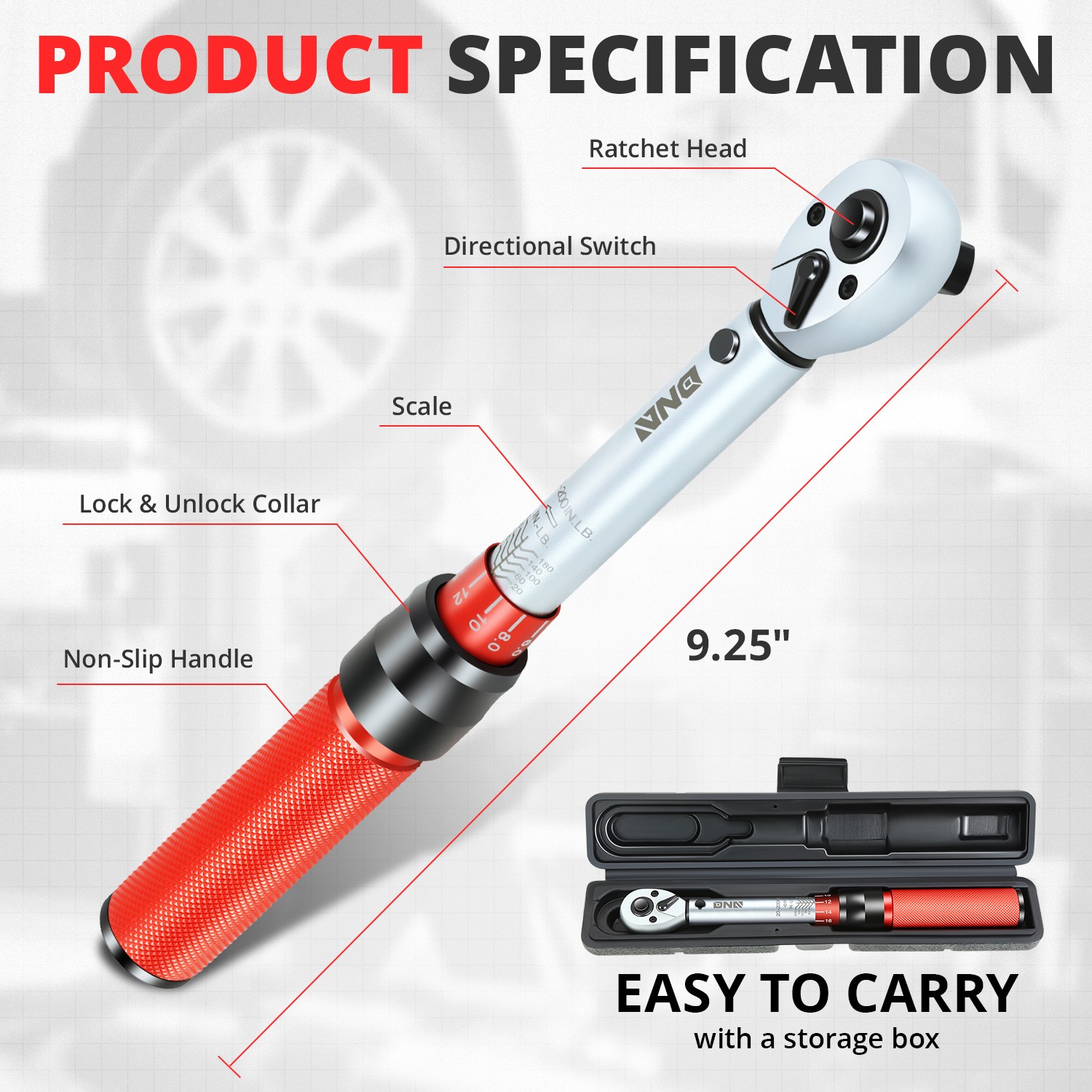 1/4″ Drive 20-200 FT.-LB / 2.26-22.6 N.M Click Torque Wrench Set w/ Storage Case