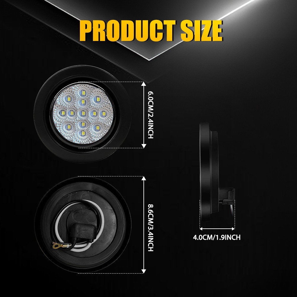 Clear Lens 4Pcs 2.5″ Round 13 LED DOT IP67 Trailer Clearance Side Marker Lights