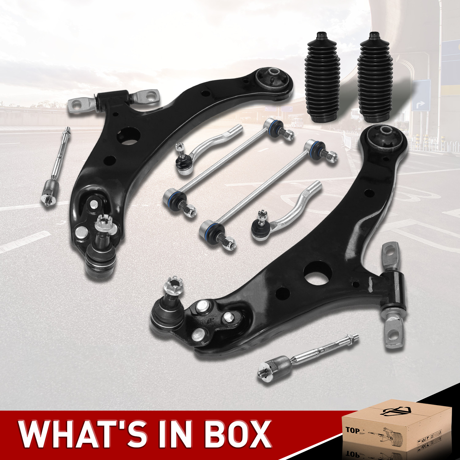 12x Front Lower Control Arms Sway Bars Tie Rods Boots for 2007-2011 Toyota Camry