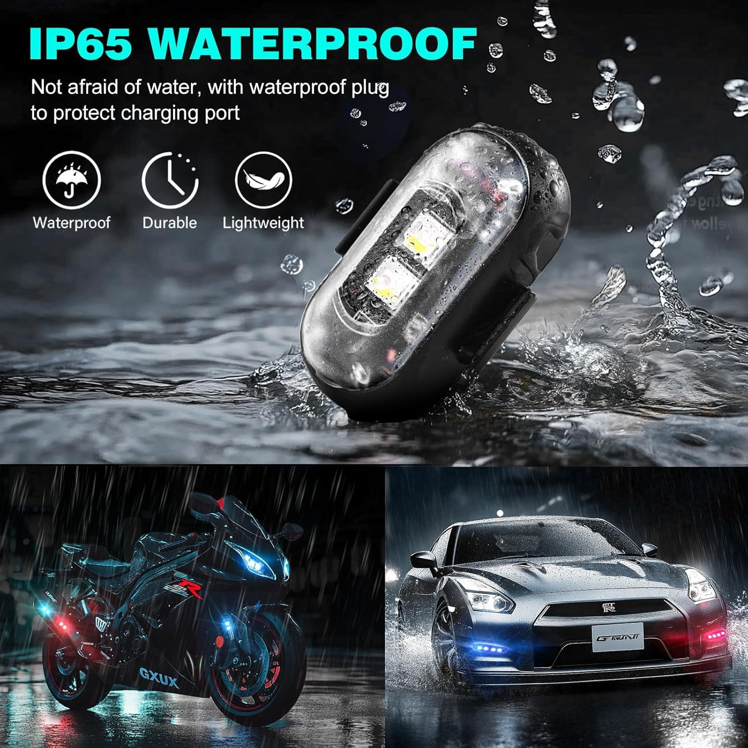 RGB Led Car Ambient Lights Rechargeable Wireless Car Light With Remote Control