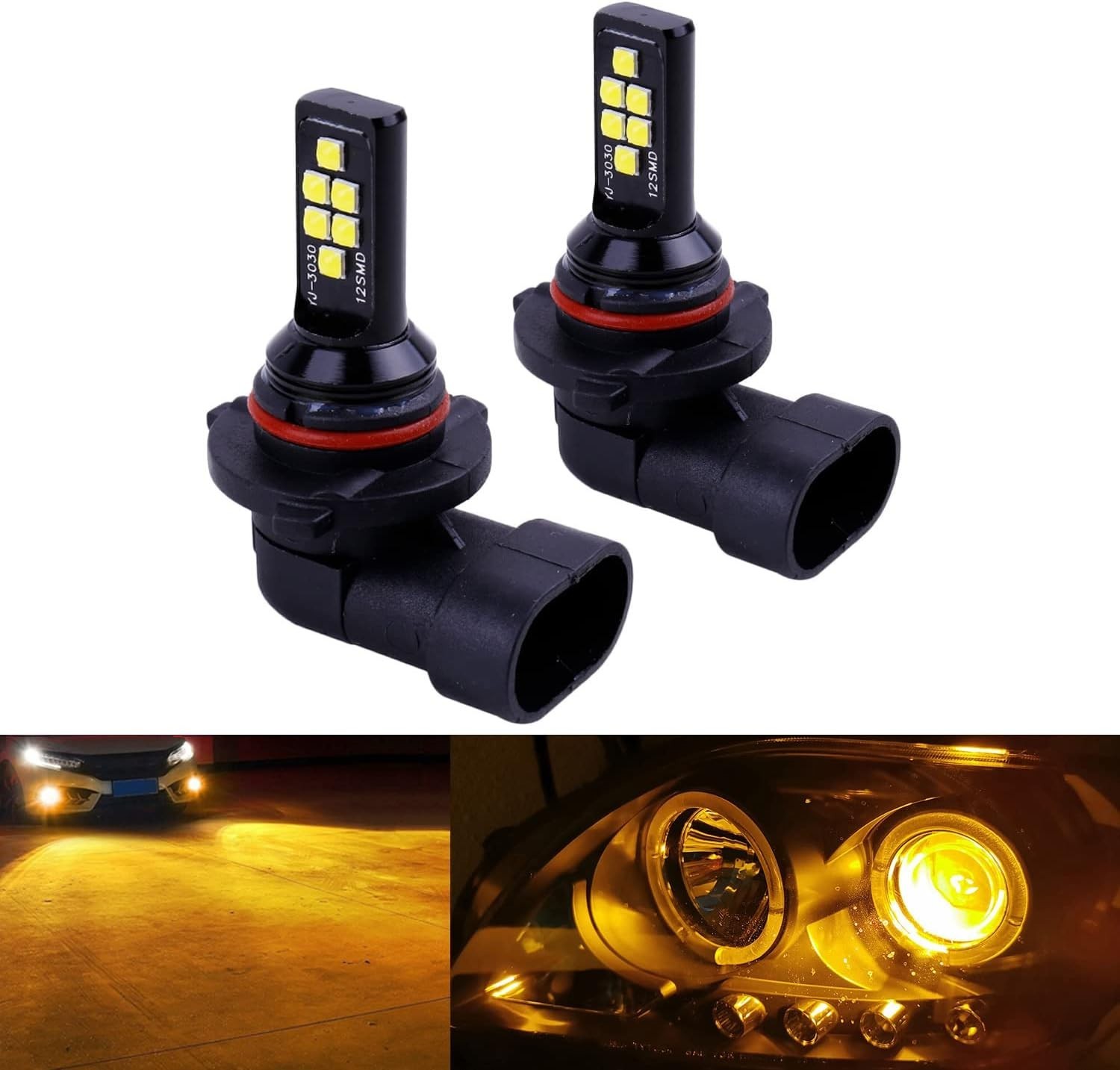 Amber LED Fog Light Bulbs Kit, 50,000 Hours Lifespan – 2 x HB3 H10 9005