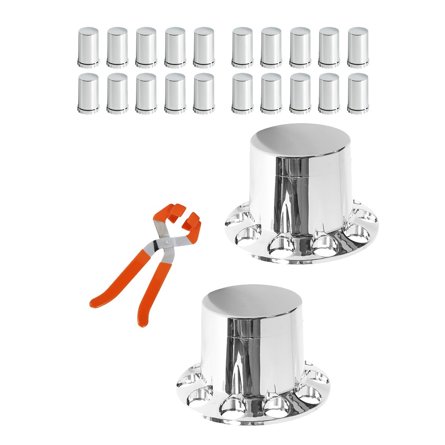 Chrome Rear Axle Cover 33mm Thread On Flat Top Wheel Nut Caps Kit for Semi Truck