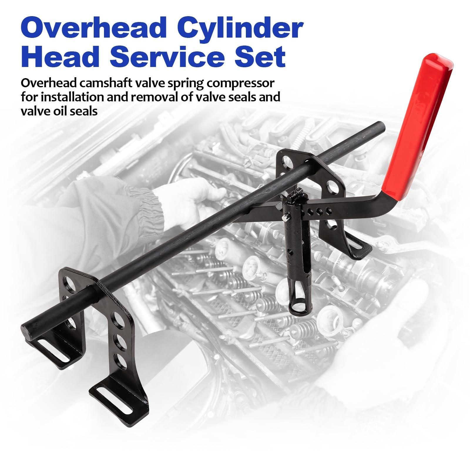Heavy-Duty Valve Spring Compressor Tool Set, Steel OHV/OHC, 6 Adapters Included