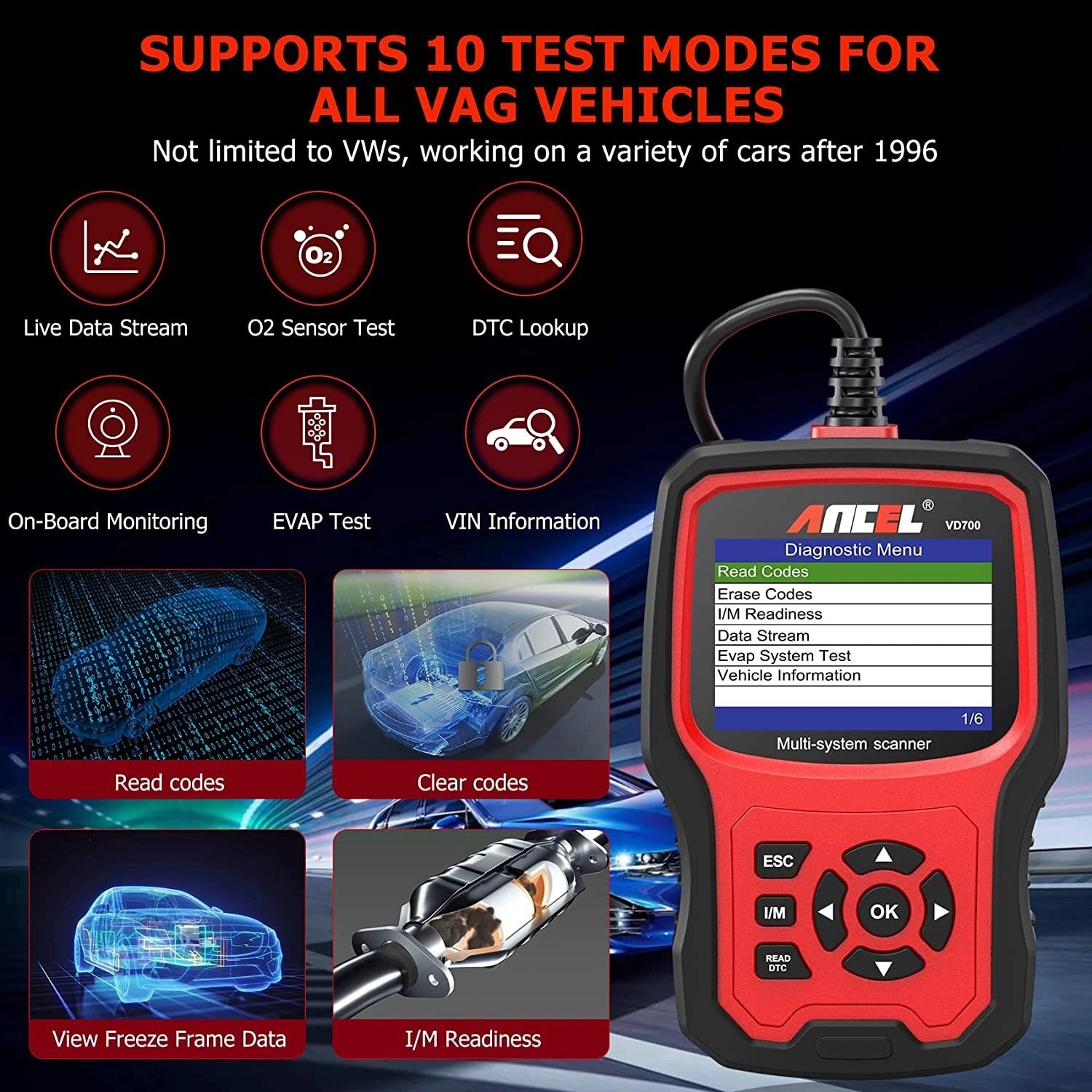 ANCEL VD700-US Car Diagnostic Tool Scanner Fit FOR AUDI SEAT SKODA VAG Bentley