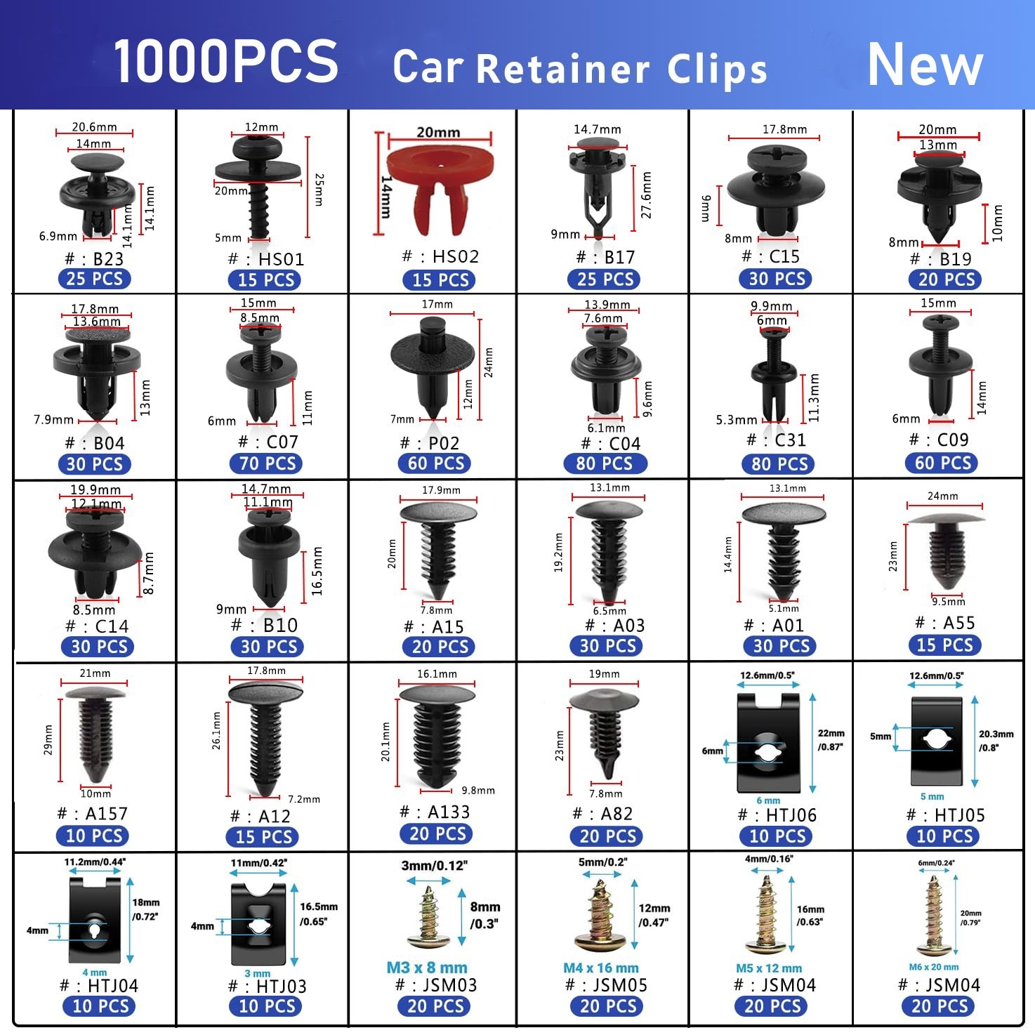 1000PCS Car Push Retainer Bumper Clip U Clip Screw Door Panel Clips Metal Screw