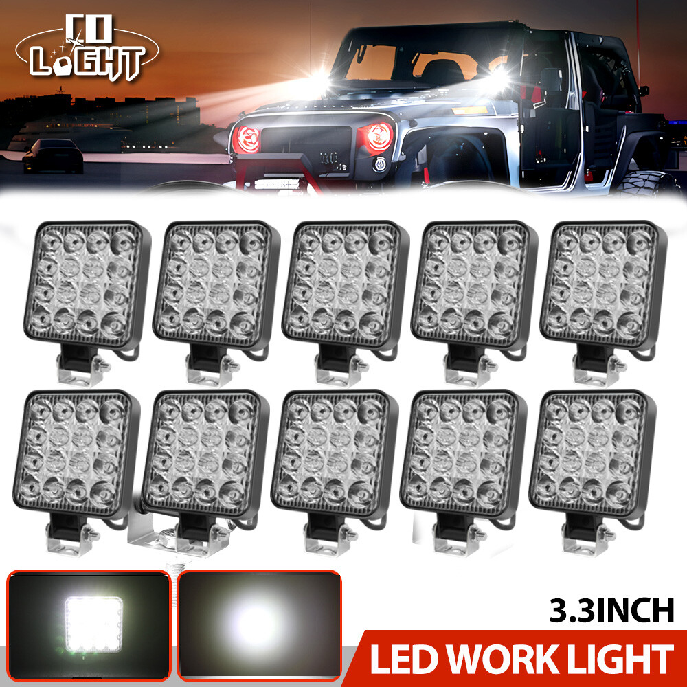 1200W 10PCS 4″Inch 12V LED Work Light Bar Flood Pod Driving Off-Road Tractor 4WD