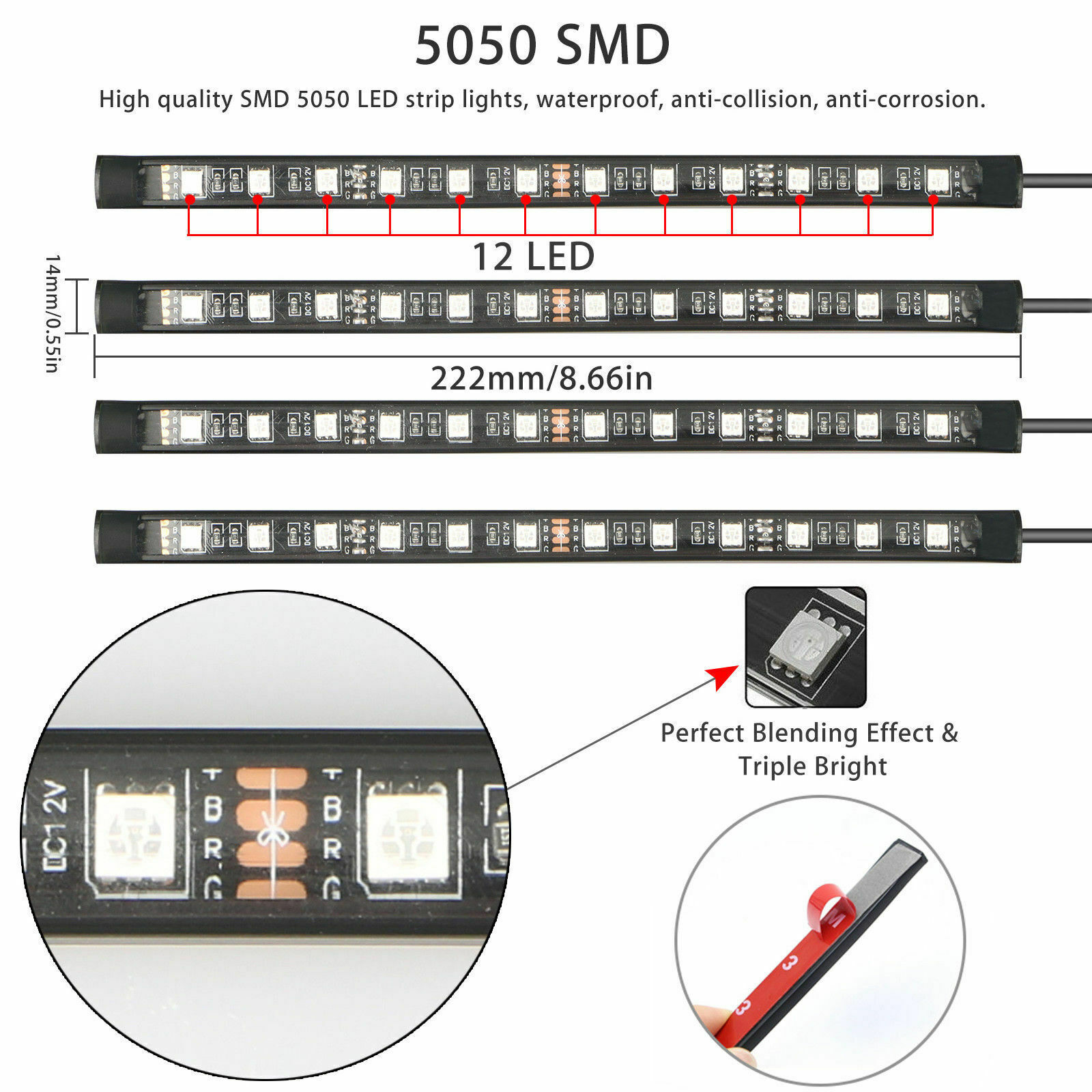 4PC 5050 RGB IC Dream Color Underglow LED Neon Kit Light Strip For Car Truck US