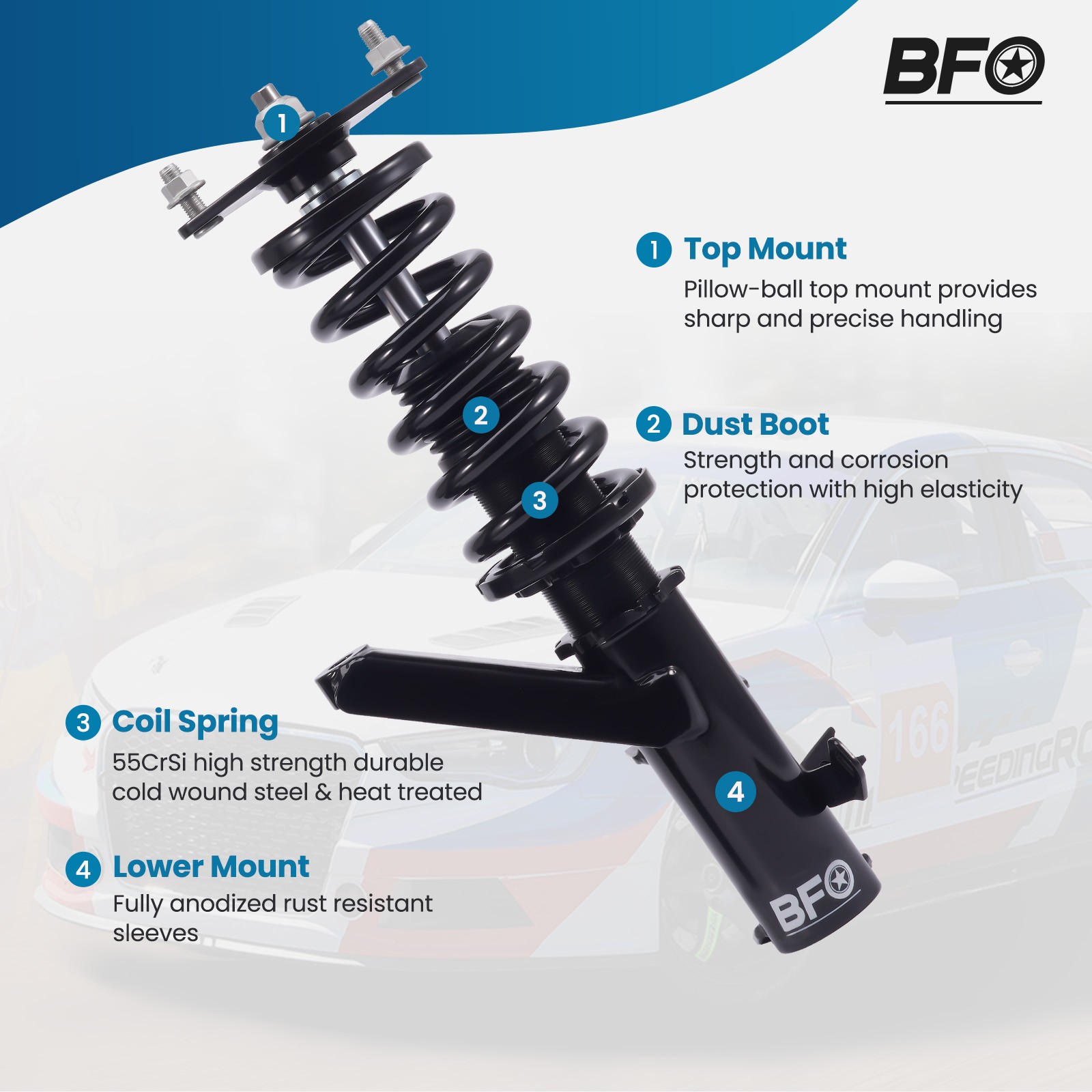BFO Coilover Shocks & Springs for Honda Civic 2001-2005 Height Adjustable