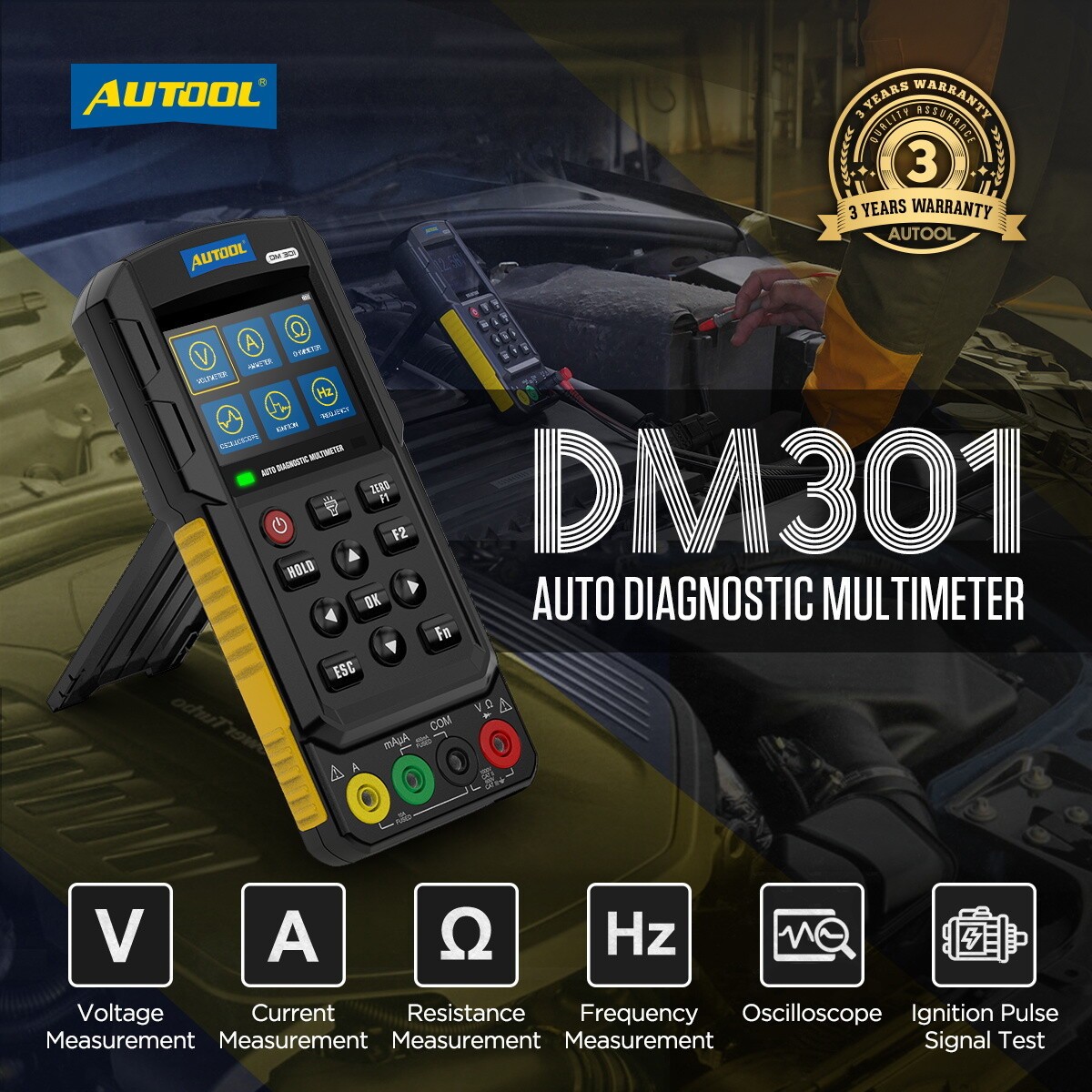 AUTOOL DM301 Digital Electrical Multimeter AC/DC Voltage Current Detector Kit US