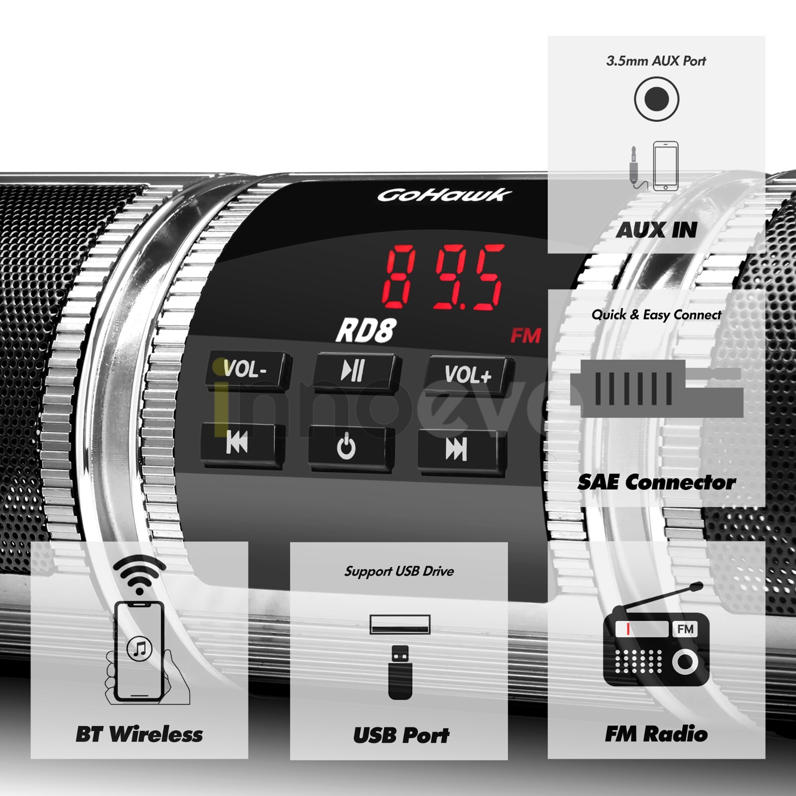 Waterproof Bluetooth Motorcycle Stereo Speaker MP3 Audio System USB AUX Radio BT