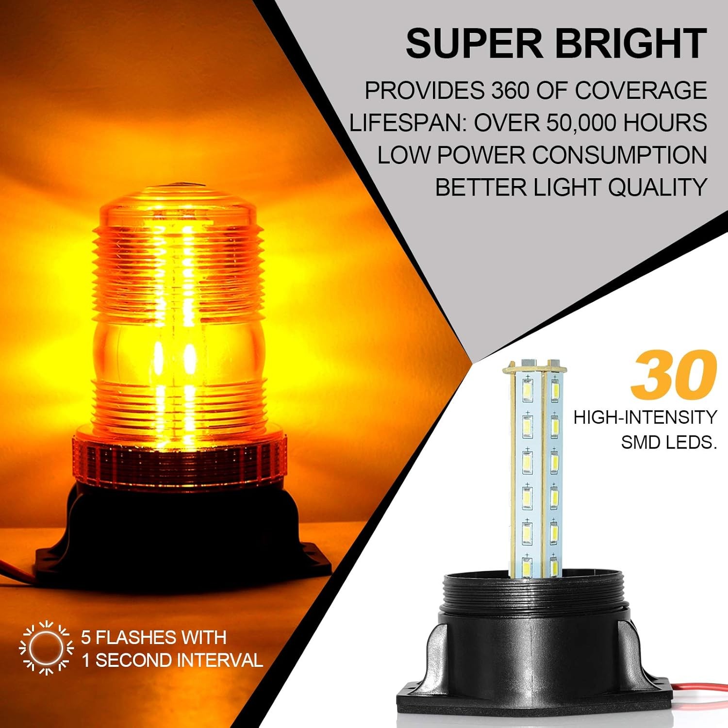 Amber 6W IP65 Strobe Beacon Pair LED-018 12-30V For Bus Truck Vehicle