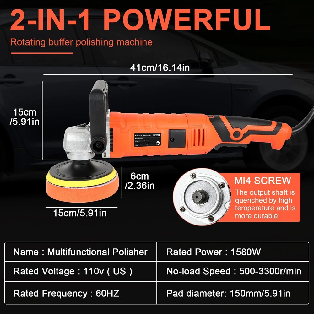 Car Polisher Buffer Waxer 7-Speed Rotary 5″ + 6″ Backing Plate Polishing Machine