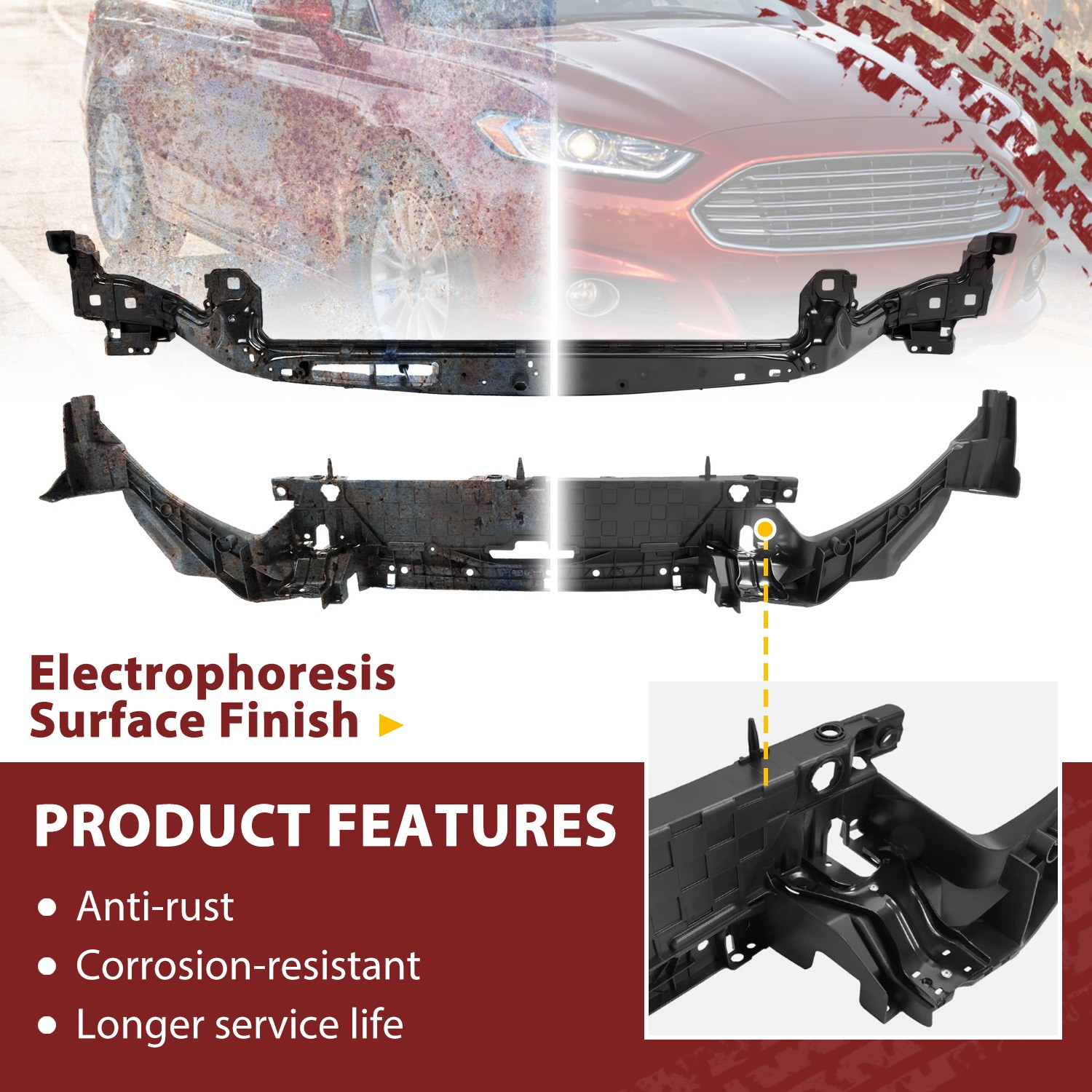 Radiator Support Assembly Mount Panel & Upper Tie Bar For Ford Fusion 2013-2016