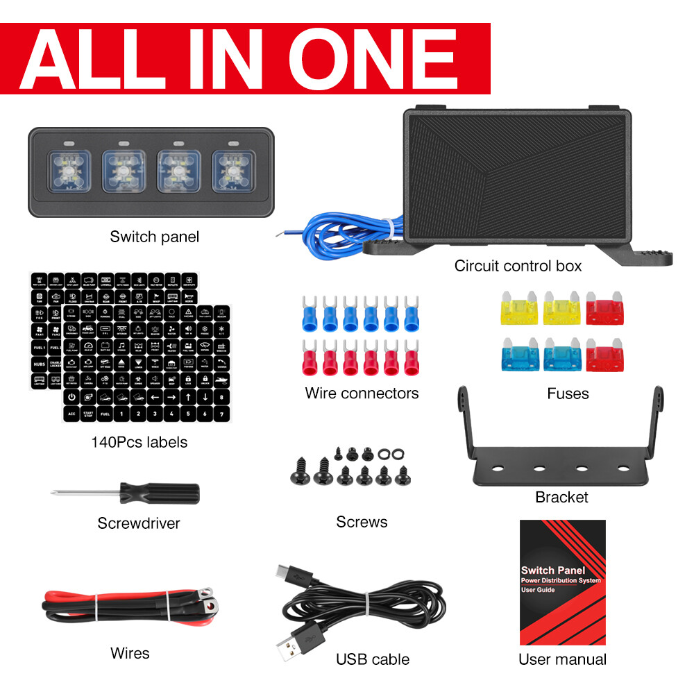 4Gang Wireless Switch Panel Circuit Control Box For LED Light Bar 12V 24V Marine