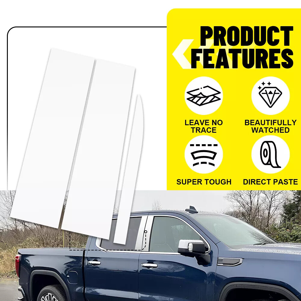 6x Chrome Pillar Posts Window Trim For 2019-2024 CHEVY Silverado GMC Sierra 1500