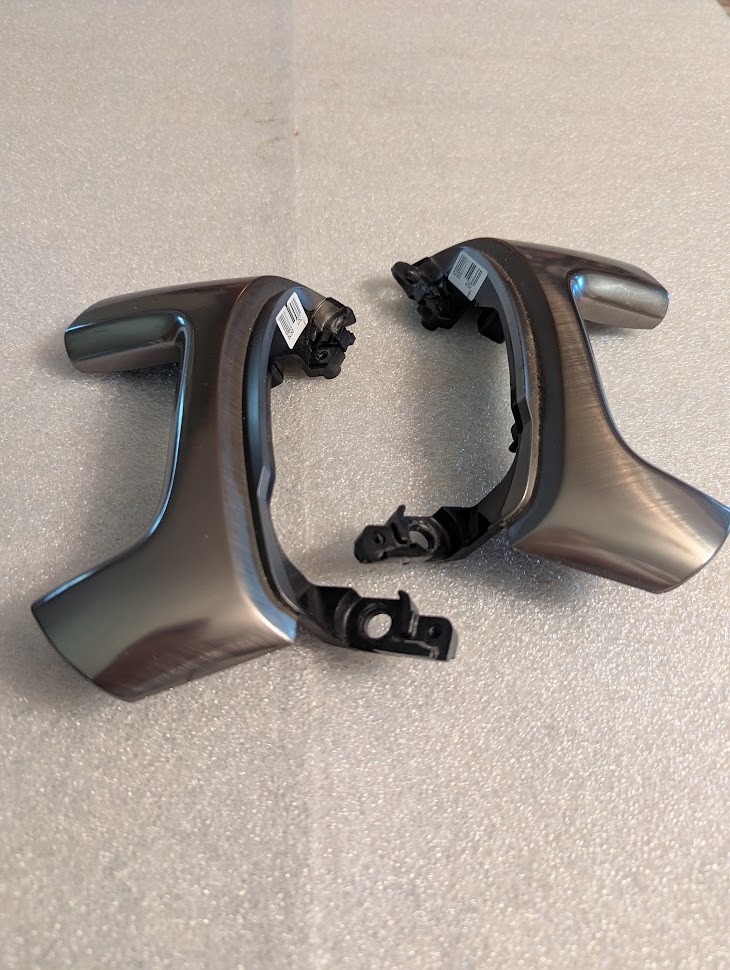 07-13 Silverado Sierra Brushed Metal Plastic Steering Wheel Trim Bezels Pair OEM