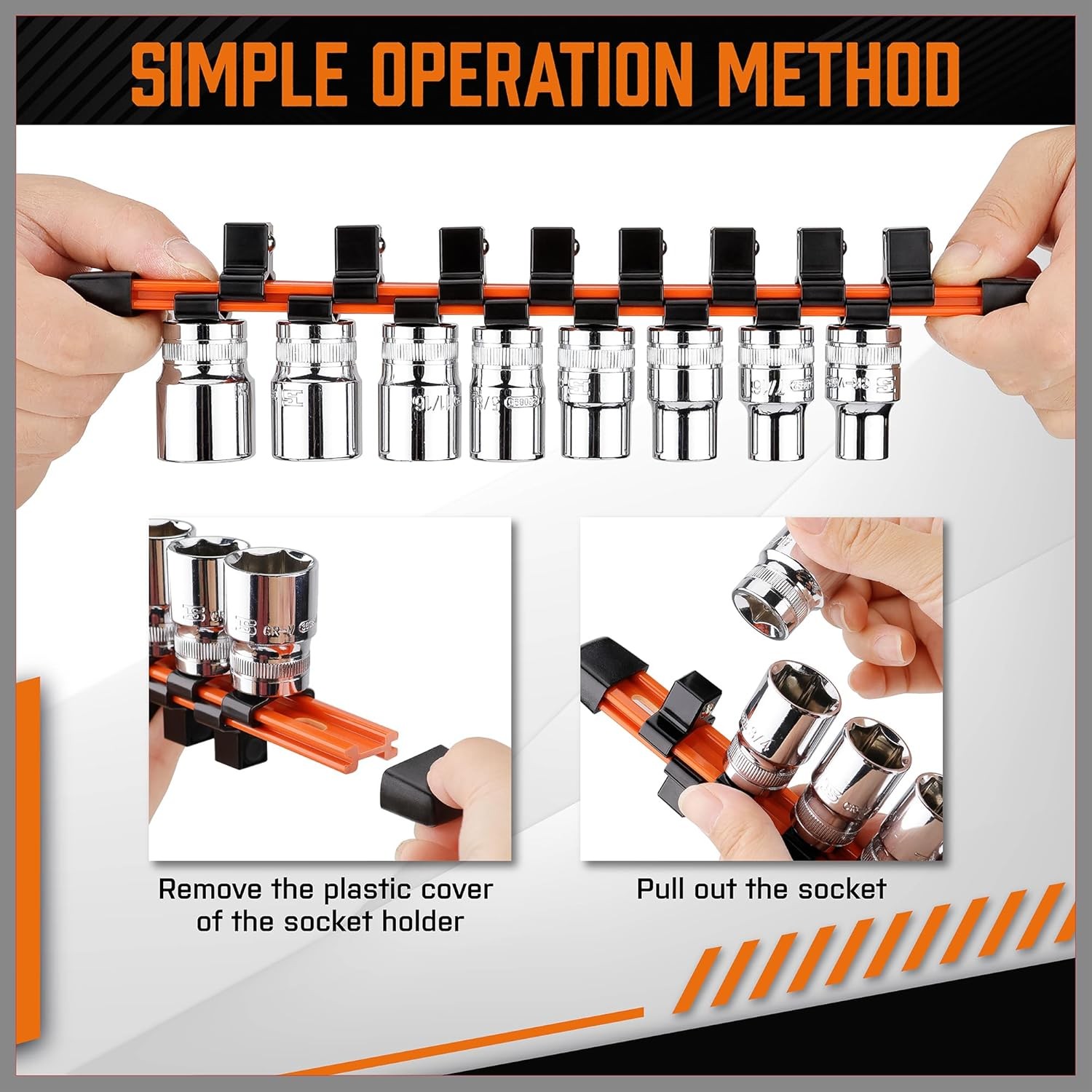 6PC Shallow Deep Socket Holder Organizer Rail Double Sided 1/4 3/8 1/2 in Driver