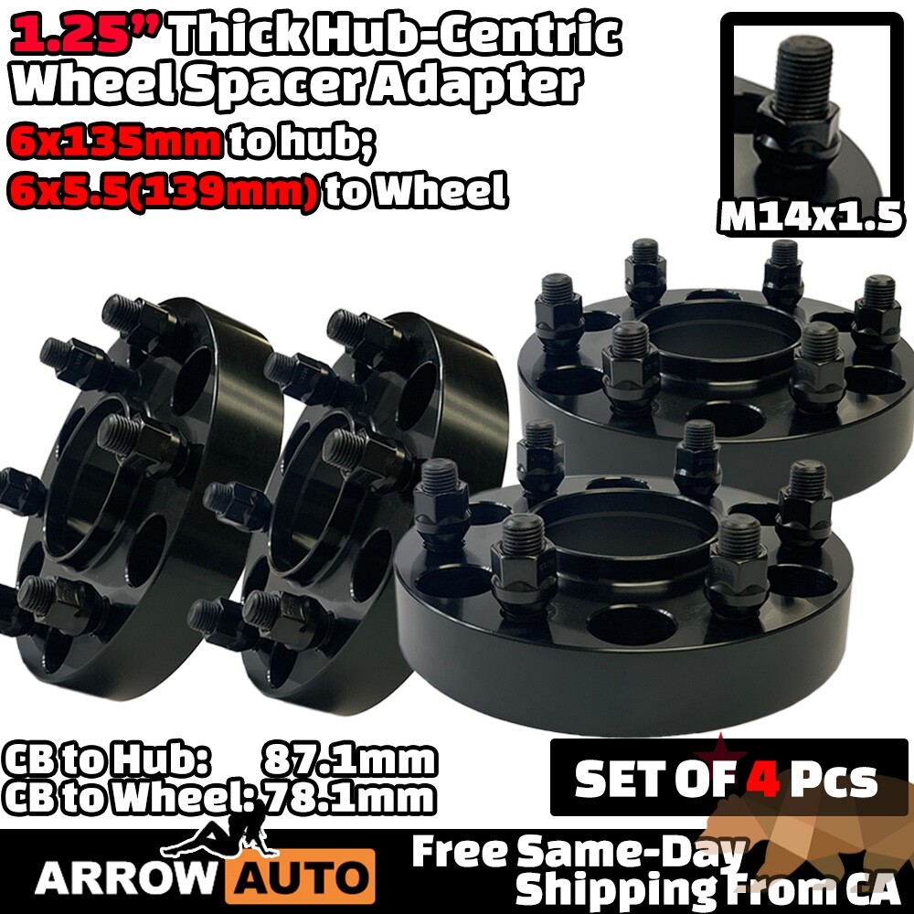 4x 1.25″ 6×135 HubCentric Adapter Spacer Fit 2015-24 F150/Navigator W Chevy Rim