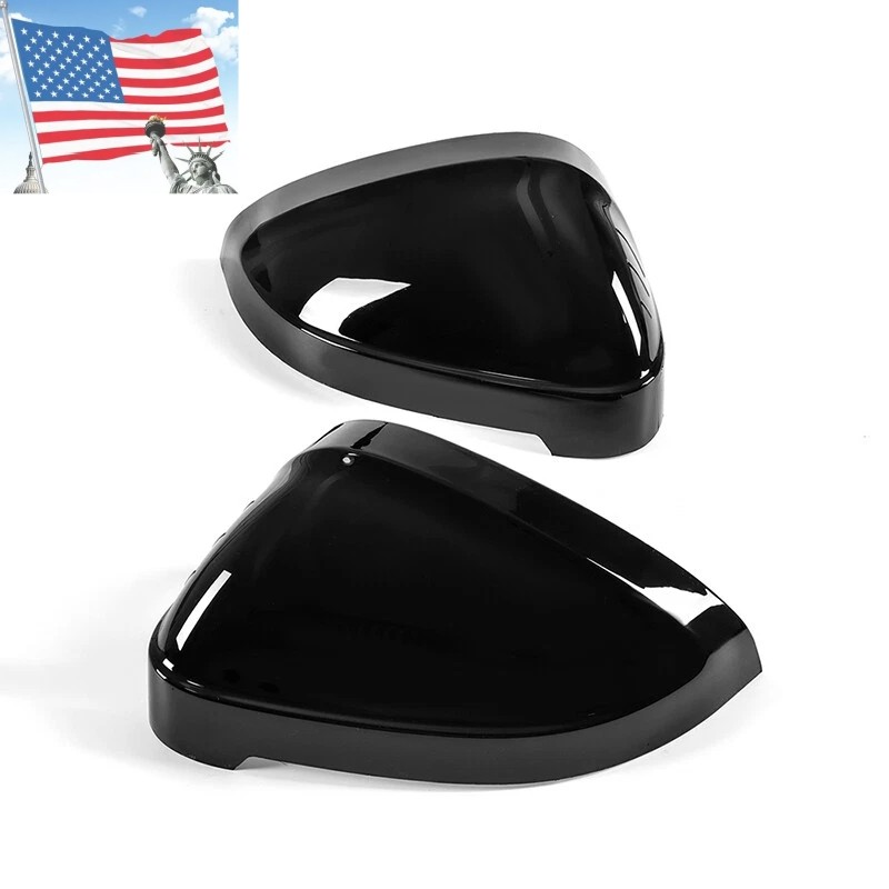 2PCS Black Mirror Cover Caps Fit Audi A4 B9 S4 A5 S5 RS5 2016+ W/ Lane Assist