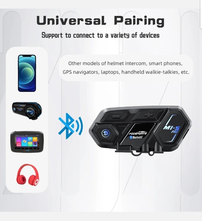 2x M1-S Pro Motorcycle Intercom Bluetooth Headset Helmet Interphone System 2000m