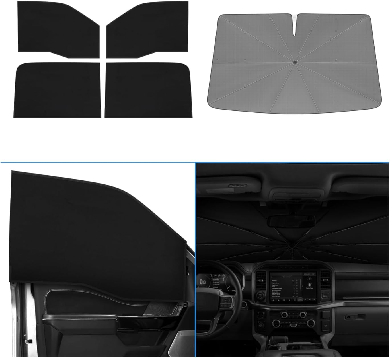 Rear Window Sun Shade Umbrella for Ford F150 2021-2026 100% UV Protection (Black