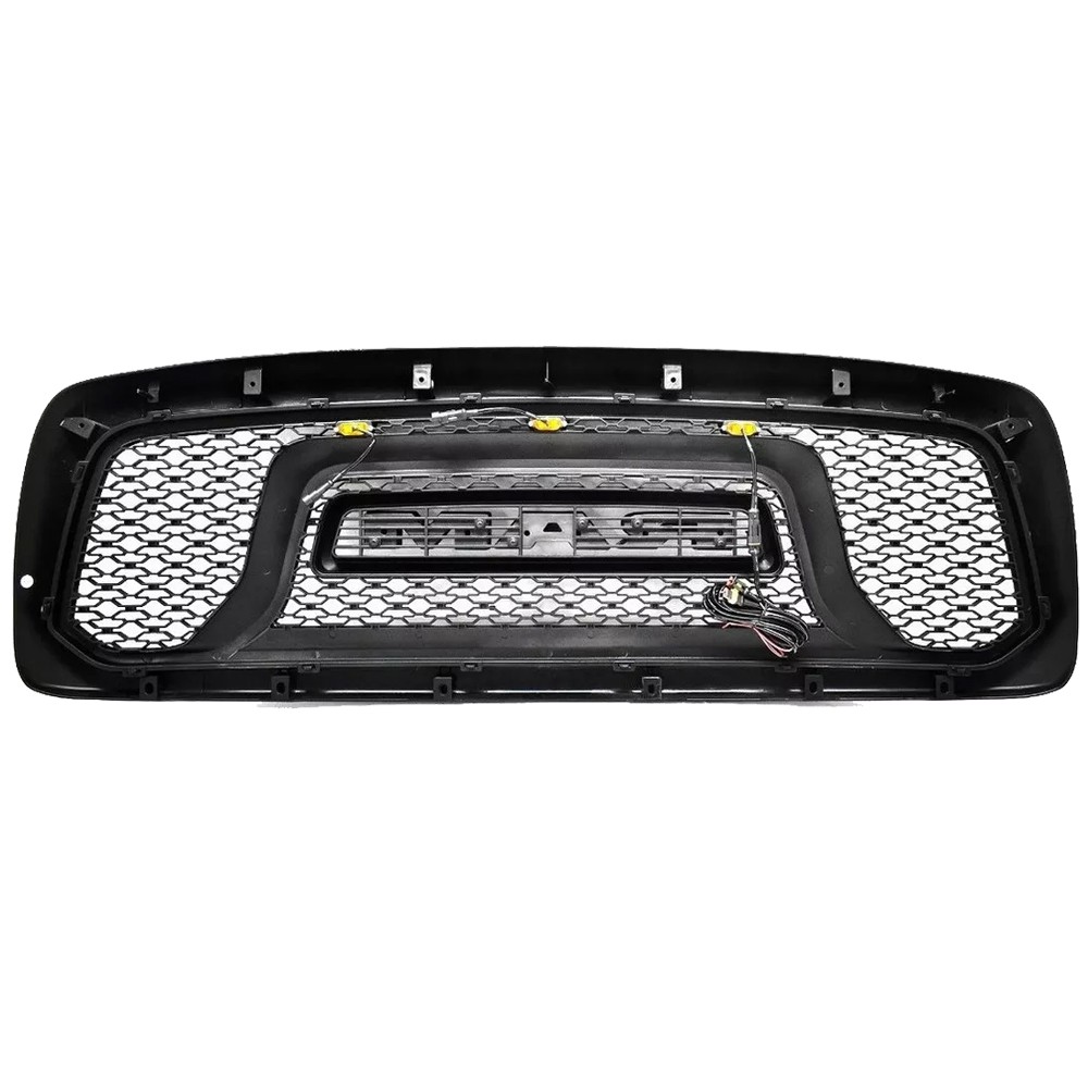 Front Grille For Dodge Ram 2500 2010-2018 Honeycomb W/Letters W/LEDs Matte Black