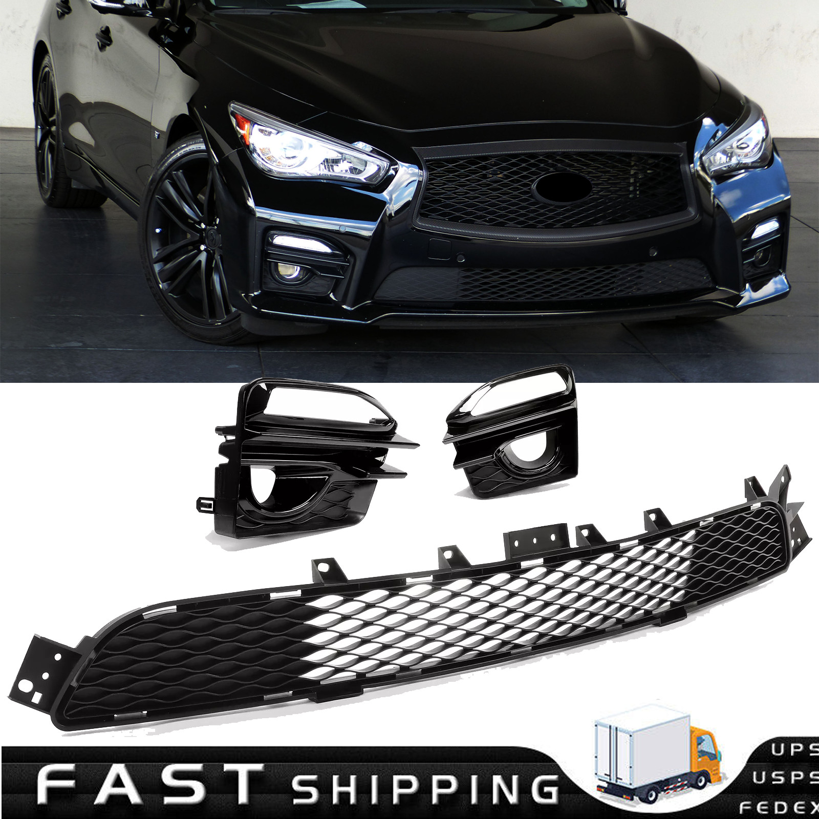 Fit Infiniti Q50 Sport 2014 2015 2016 2017 Front Lower Grille & Fog Lights Cover
