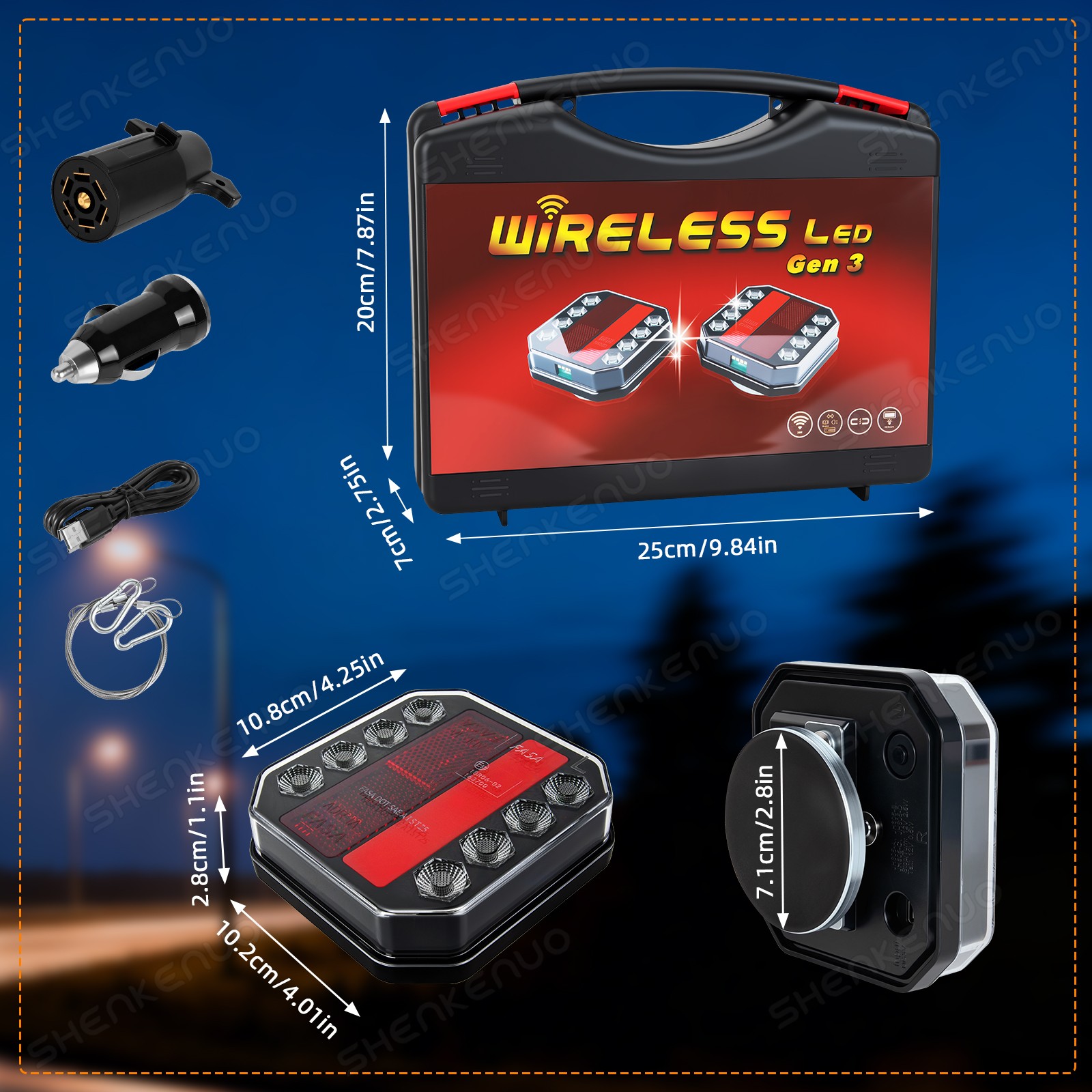 IP65 Waterproof Wireless LED Trailer Light Magnetic USB-C 10 Hours Working