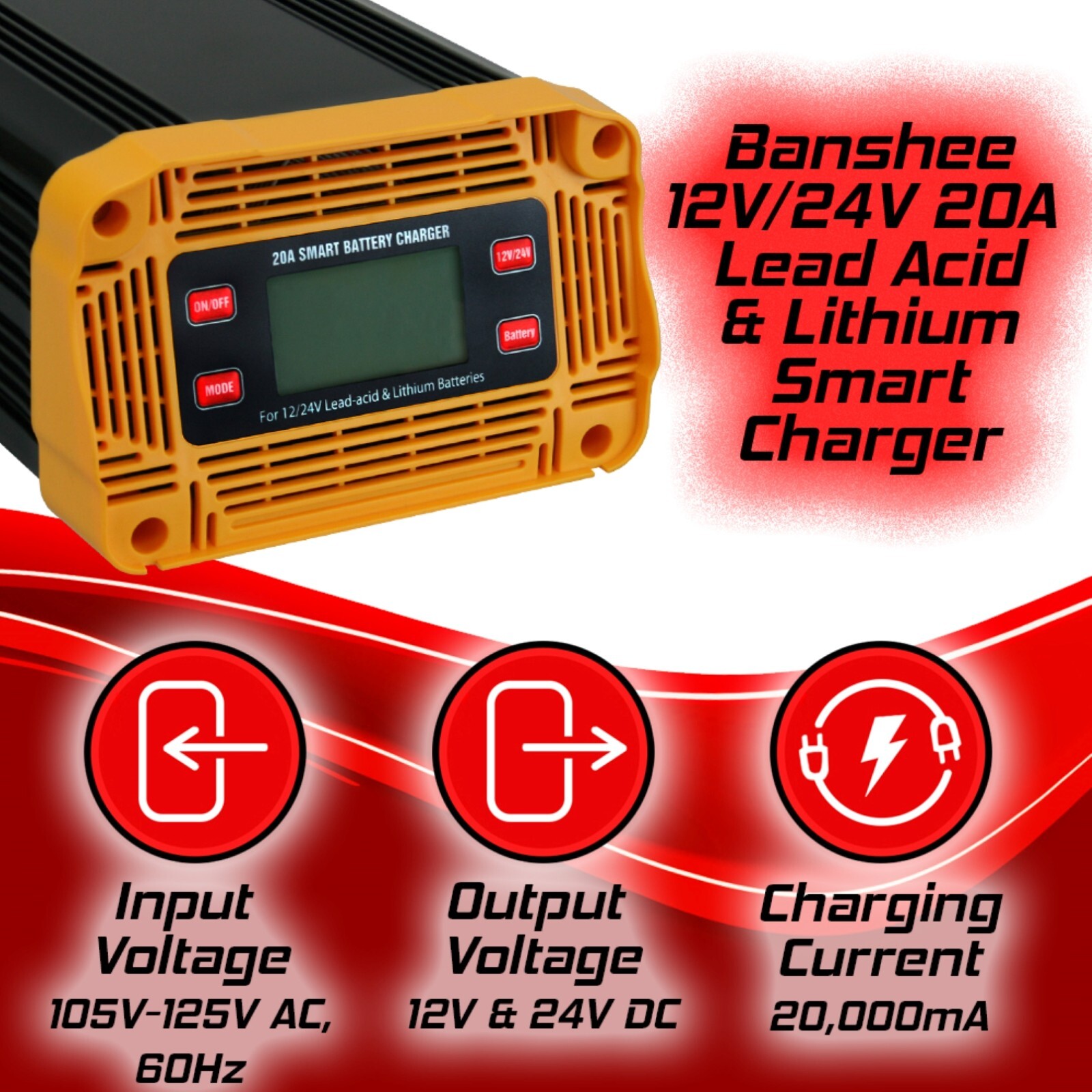 12V/20A 24V/10A Automatic Battery Charger, with LCD Display & Tester, for Auto +