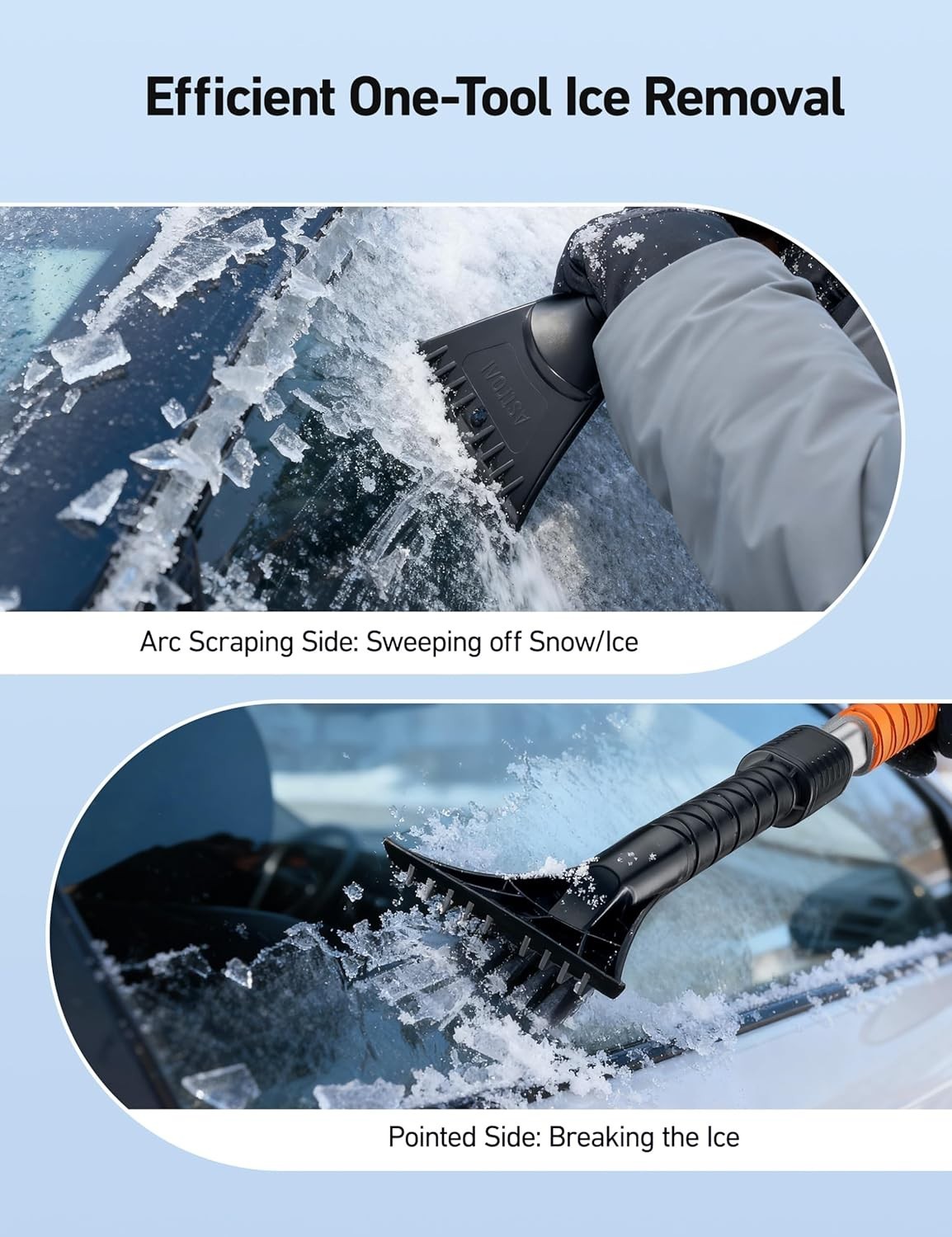 Multi-Position 47.2” Ice Scraper & Snow Brush with Foam Grip for Winter Cars