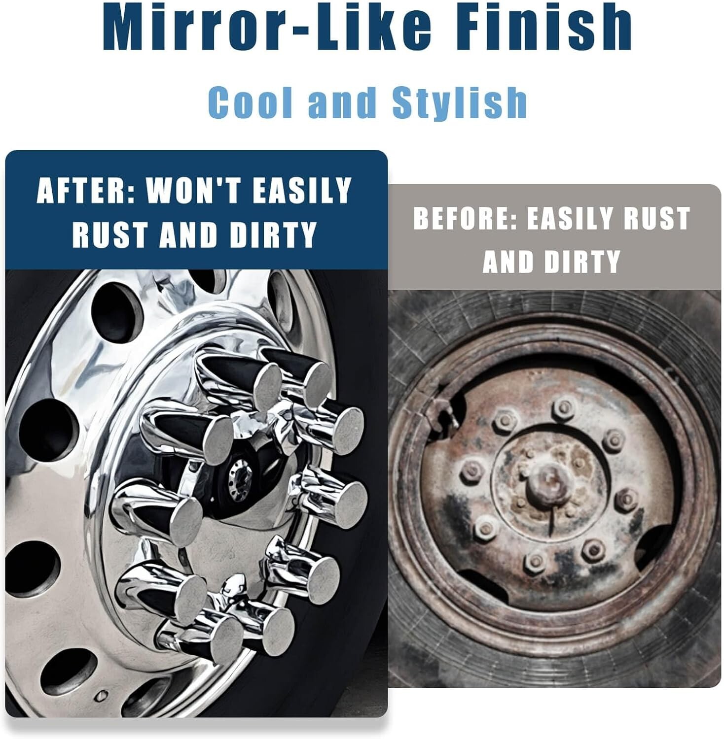 4 Rear Axle Hub Covers with 33mm Thread-On Chrome Lug Nut Covers for Semi Trucks