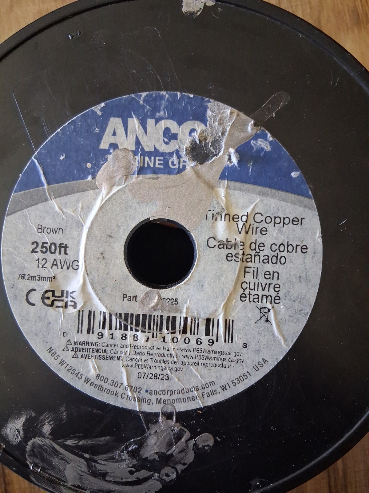 ANCOR-250′ MARINE GRADE 12AWG TINNED WIRE-BROWN#106025