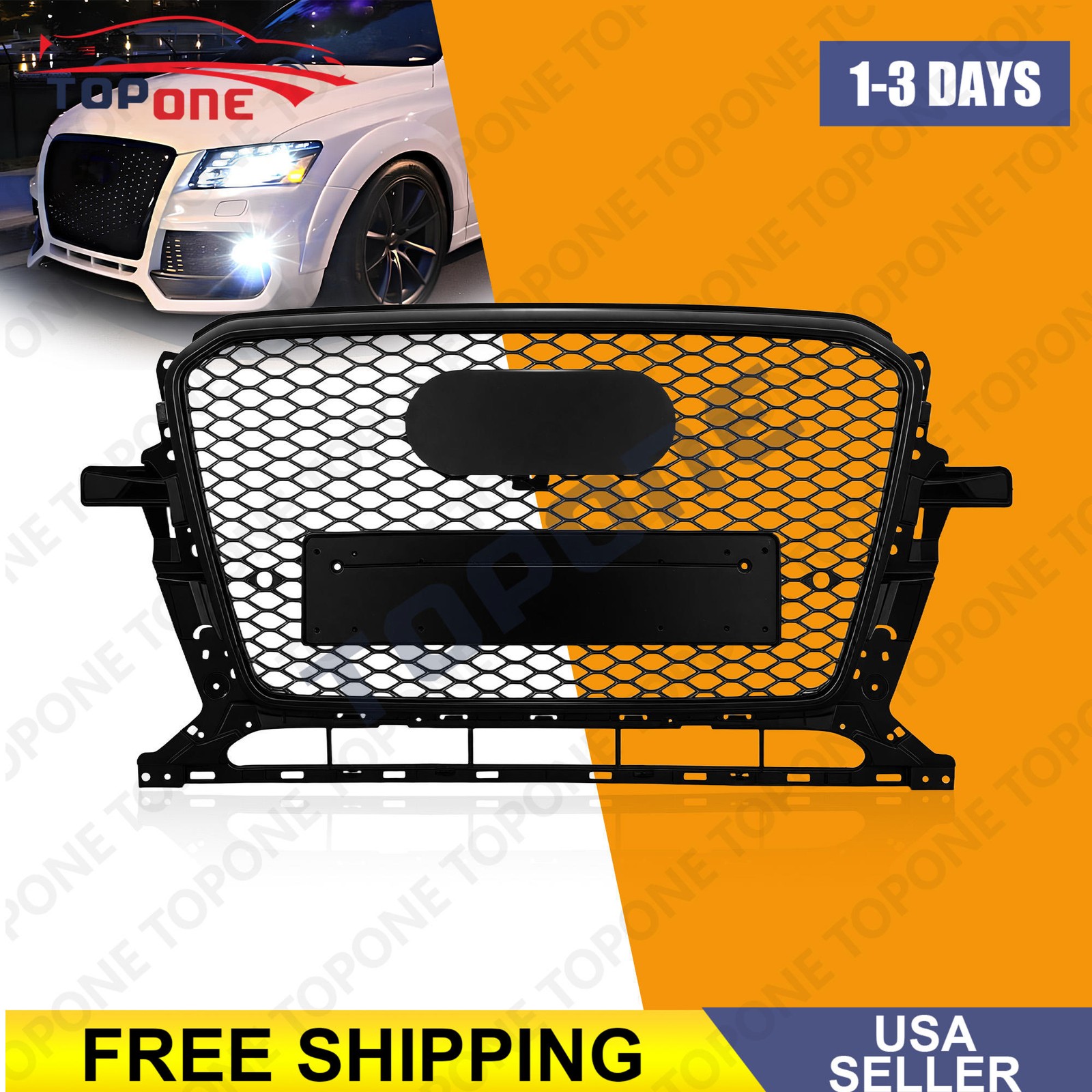 Fits 2013-2017 Audi Q5 SQ5 Front Honeycomb Grille Mesh Grille Glossy Black