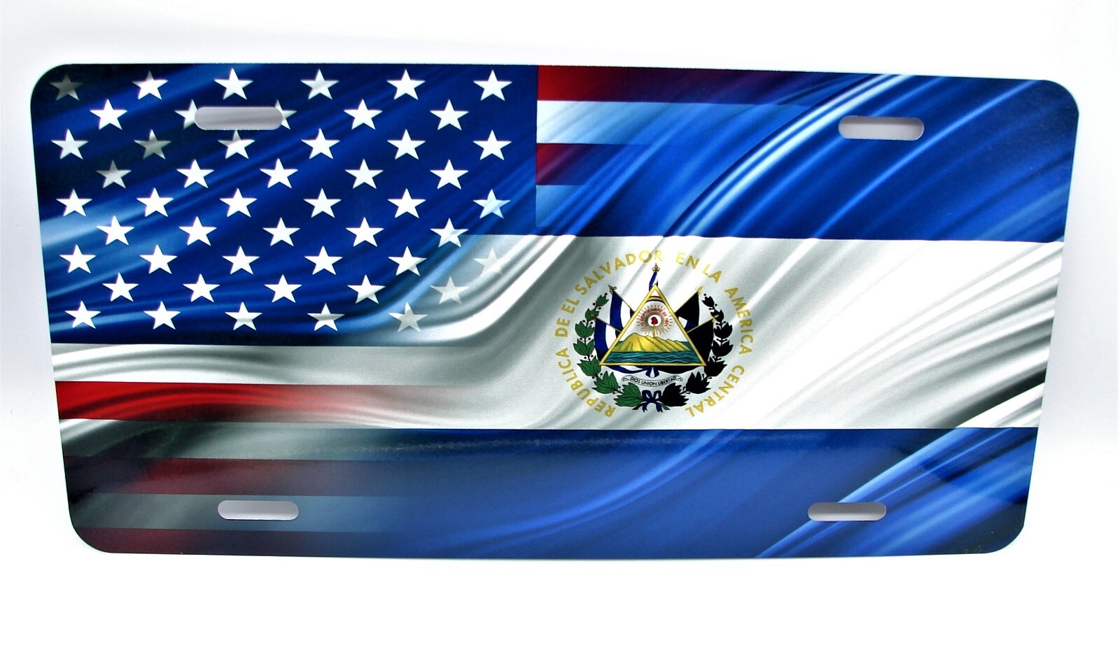 EL SALVADOR AMERICAN FLAG SALVADORAN BANDERA METAL CAR NOVELTY LICENSE PLATE TAG