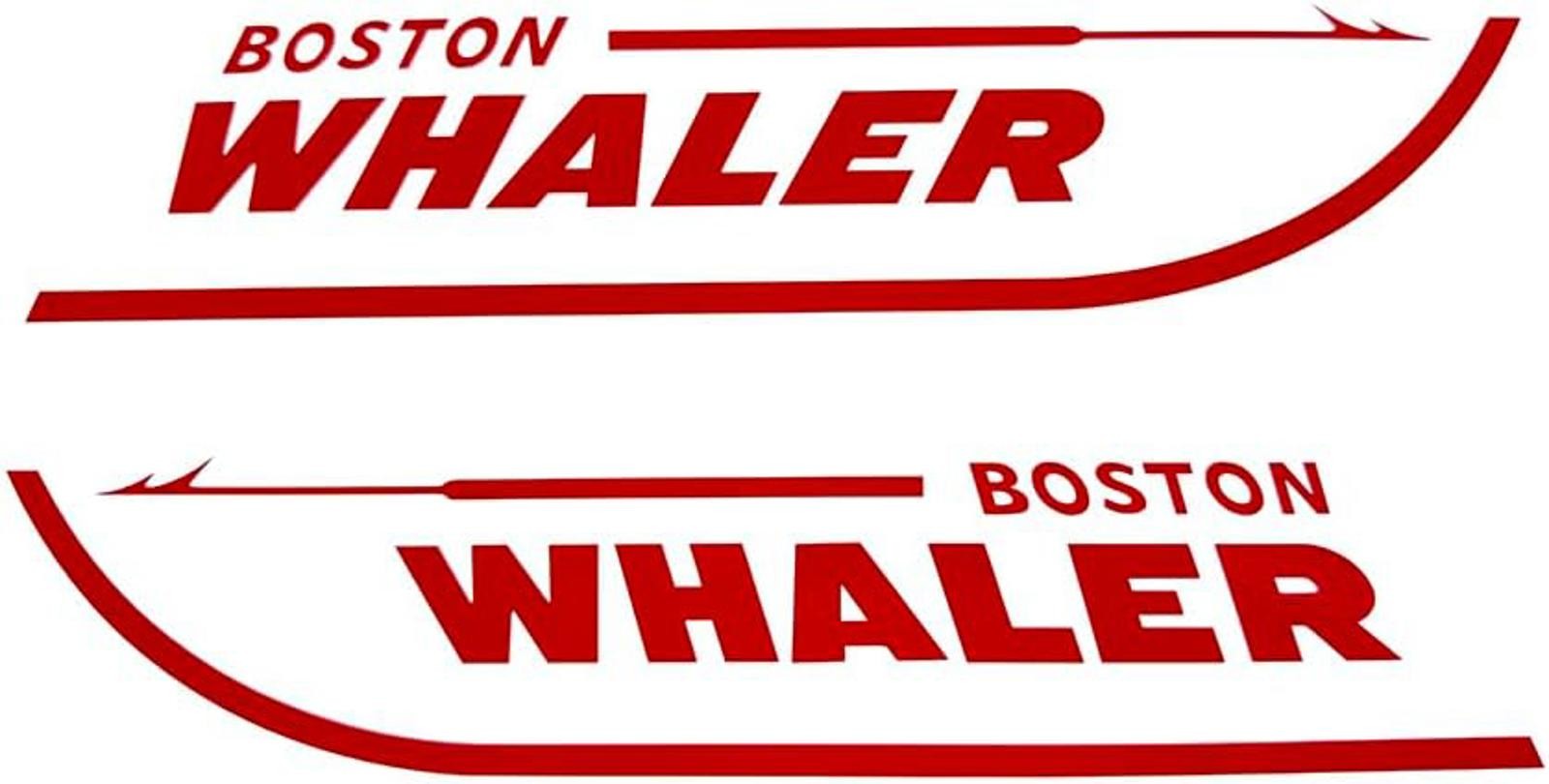2 Set Boston Whaler Decals for Boat Hull, Marine Grade Sticker (Red 12″ x 2.44″)