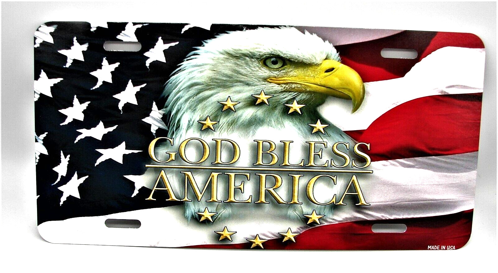 GOD BLESS AMERICA AMERICAN FLAG EAGLE METAL CAR NOVELTY LICENSE PLATE AUTO TAG