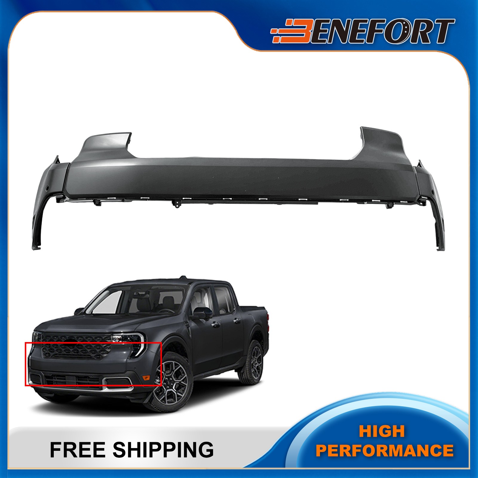 Front Upper Bumper Cover For 2025-2026 Ford Maverick with Sensor Holes