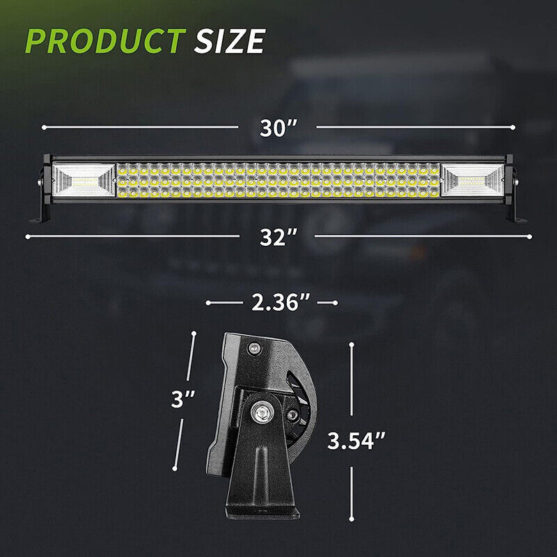 32 Inch LED LIGHT BAR Tri Row Spot Flood Combo Truck Offroad 4WD ATV SUV Light