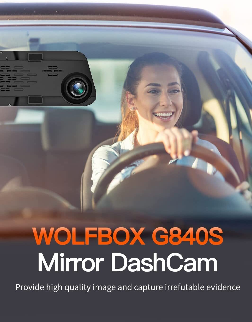 WOLFBOX G840S Mirror Dash Cam 4K 12″ Dash Camera Backup Camera Full HD Free SD