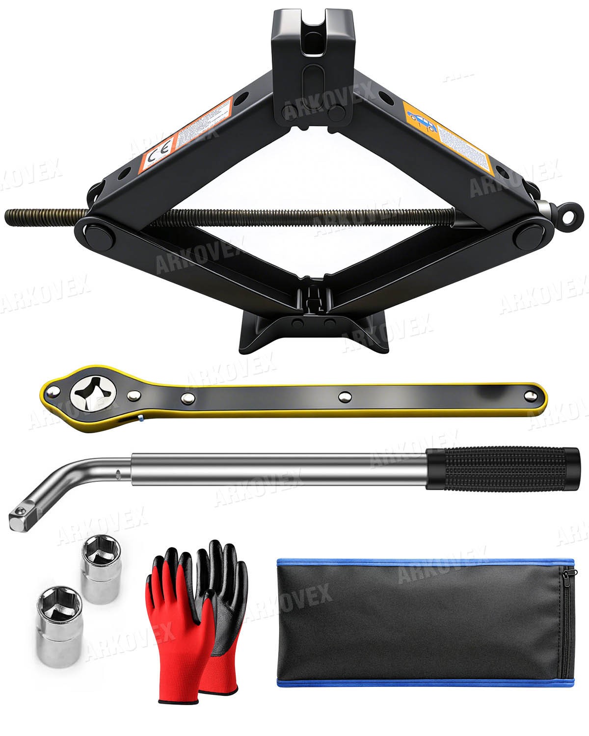 Scissor Car Jack 3 Ton (6610 lbs) Tire Changing Kit with Wrench Emergency Kit